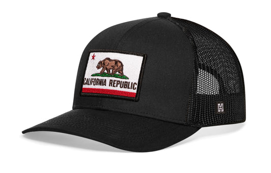 California Flag Trucker Hat | Black CA Snapback