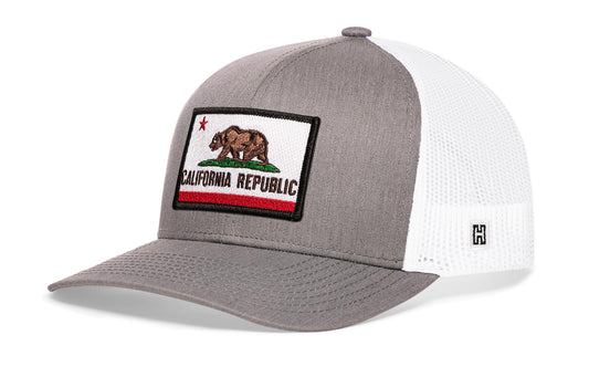 California Flag Trucker Hat | Gray-White CA Snapback