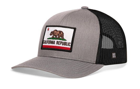 California Flag Trucker Hat | Gray-Black CA Snapback