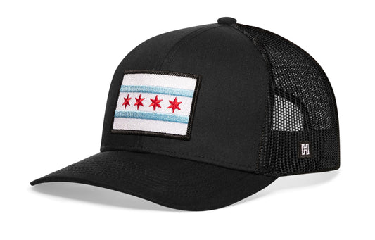 Chicago Flag Trucker Hat | Black City Snapback