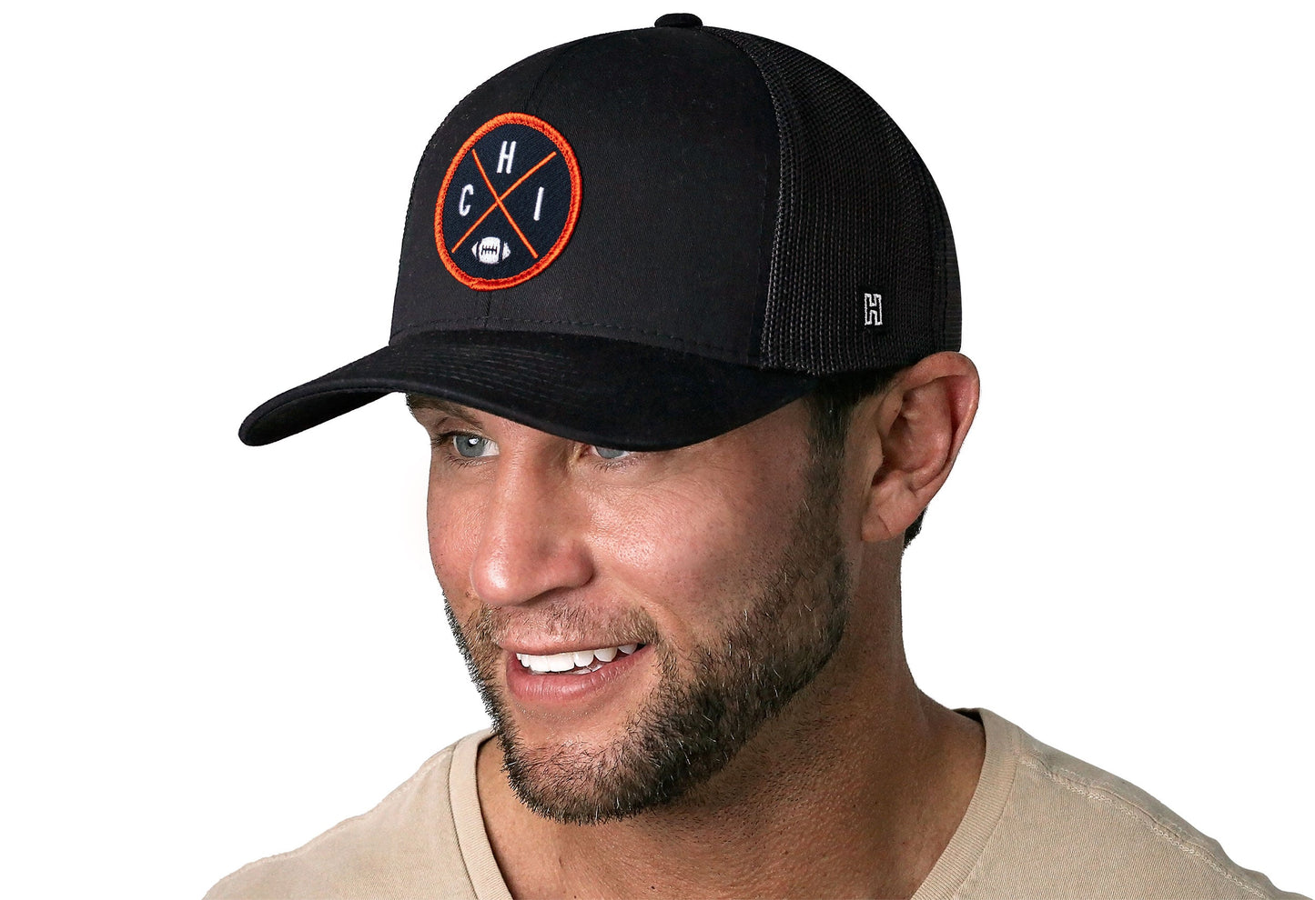 Chicago Trucker Hat  |  Black CHI X Football Snapback