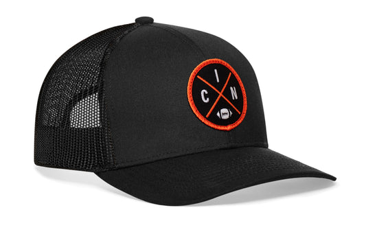 Cincinnati Trucker Hat | Black CIN X Football Snapback