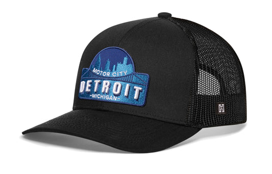 Detroit Motor City Trucker Hat | Black Cityscape Snapback