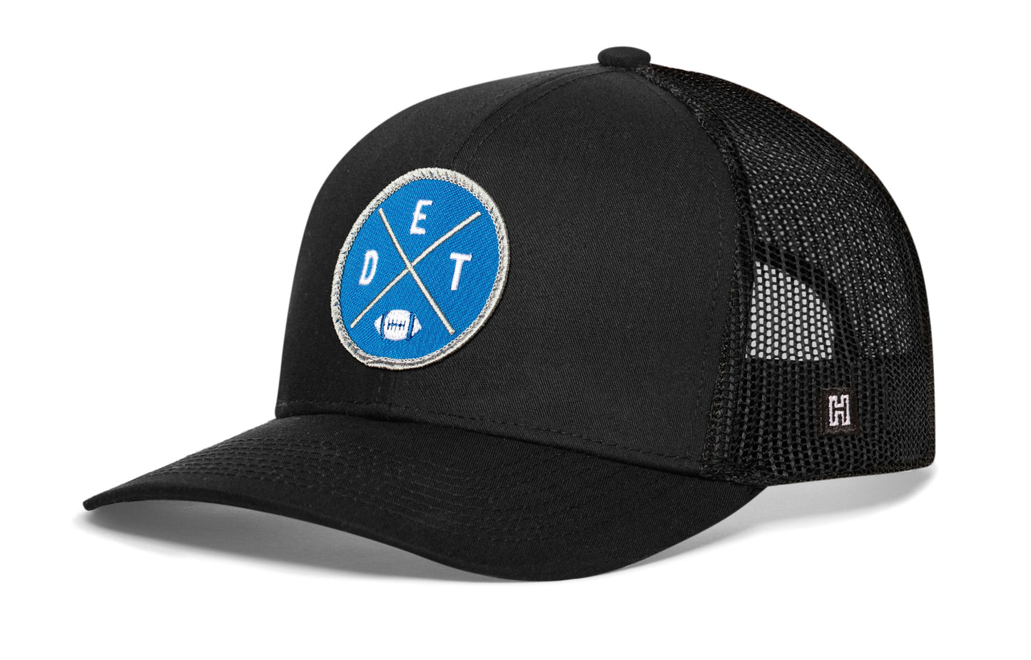 Detroit Trucker Hat  |  Black DET X Football Snapback