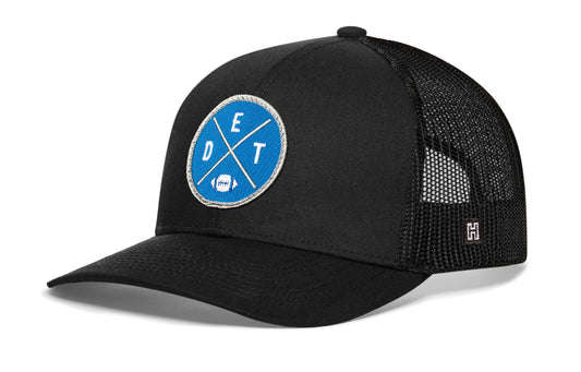 Detroit Trucker Hat  |  Black DET X Football Snapback