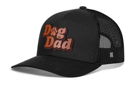 Dog Dad Trucker Hat Leather | Black Paw Snapback