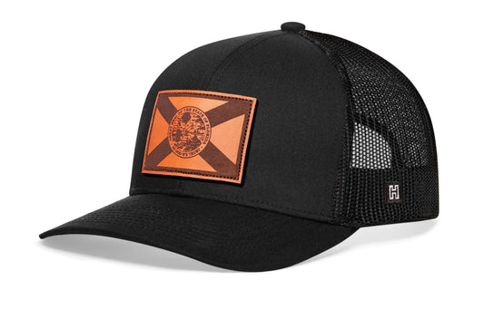 Florida Flag Trucker Hat Leather | Black FL Snapback