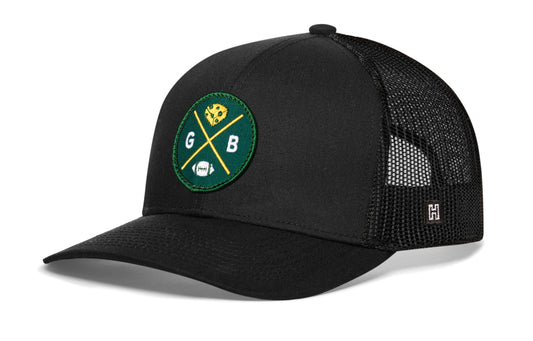 Green Bay Trucker Hat | Black GB X Football Snapback