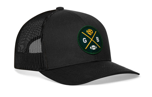 Green Bay Trucker Hat | Black GB X Football Snapback