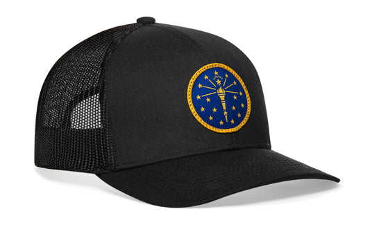 Indiana Flag Trucker Hat | Black Indiana Flag Snapback