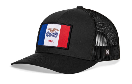 Iowa Flag Trucker Hat | Black Iowa Flag Snapback