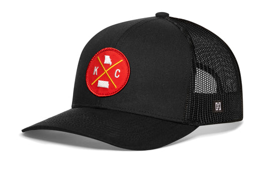 Kansas City Trucker Hat | Red Gold KC X | Black Snapback