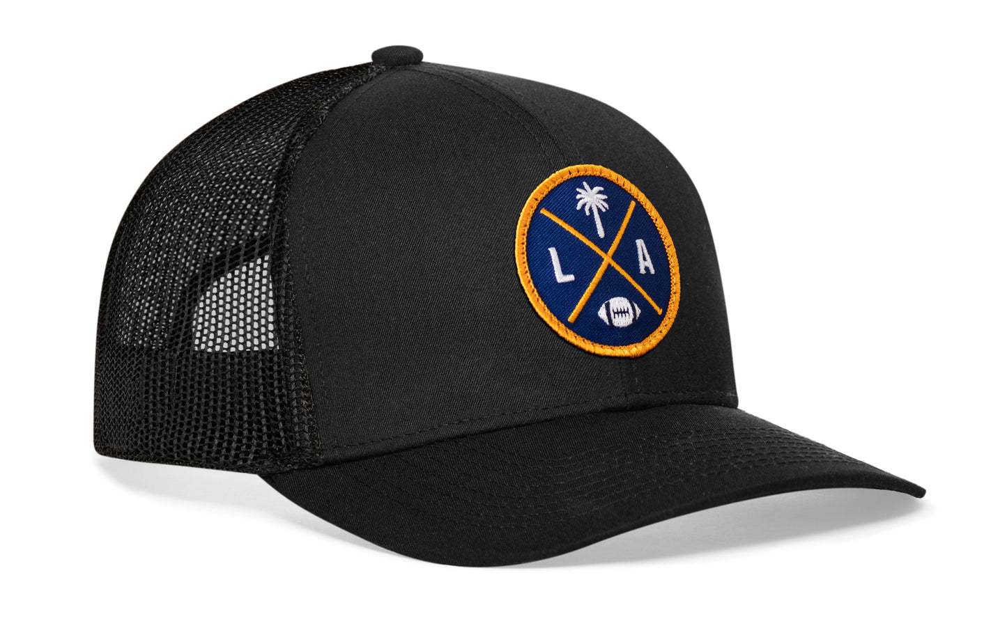 Los Angeles Trucker Hat  |  Black LA X Football Snapback