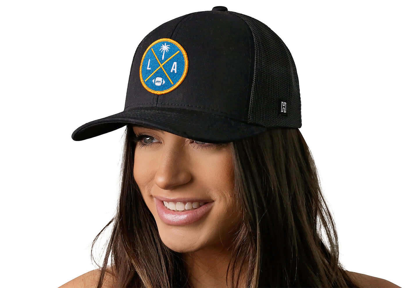 Los Angeles Trucker Hat  |  Black LA X Football Snapback