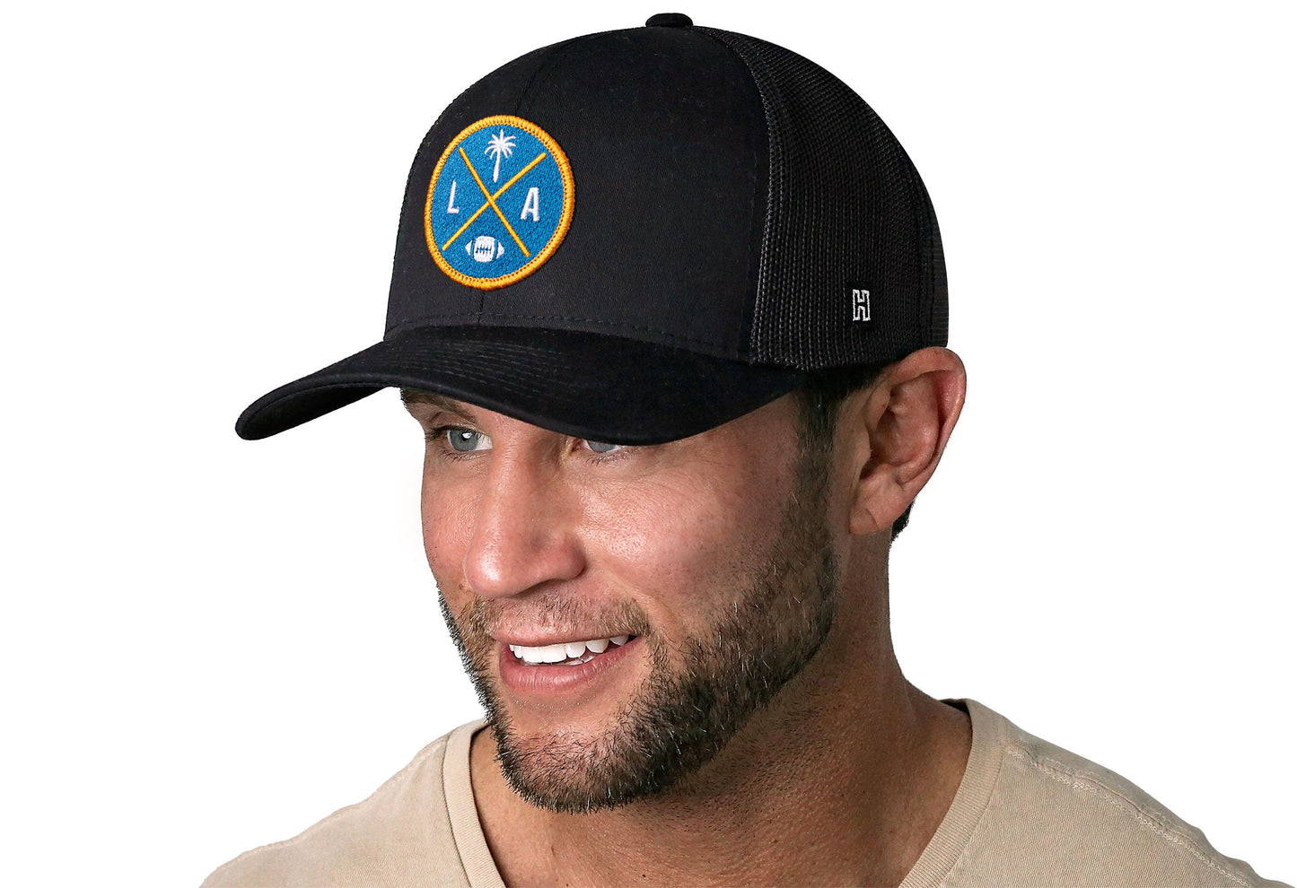 Los Angeles Trucker Hat  |  Black LA X Football Snapback