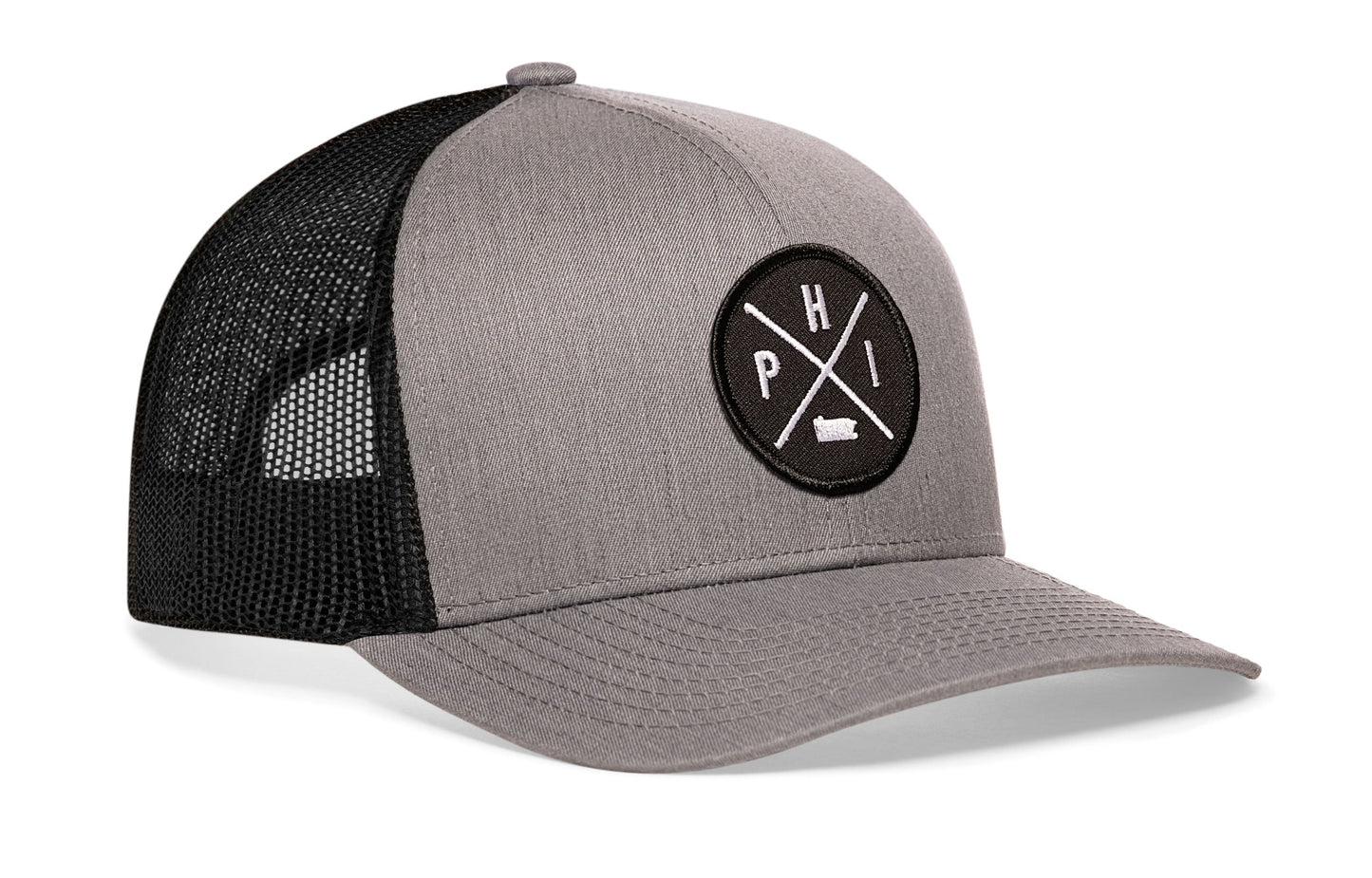 Philadelphia Trucker Hat  |  Gray-Black PHI X Snapback
