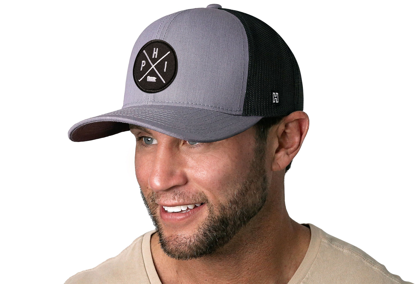 Philadelphia Trucker Hat  |  Gray-Black PHI X Snapback
