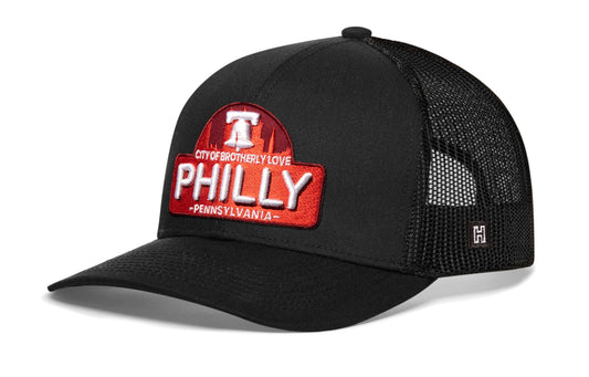 Philly City of Brotherly Love Trucker Hat | Black Cityscape Snapback