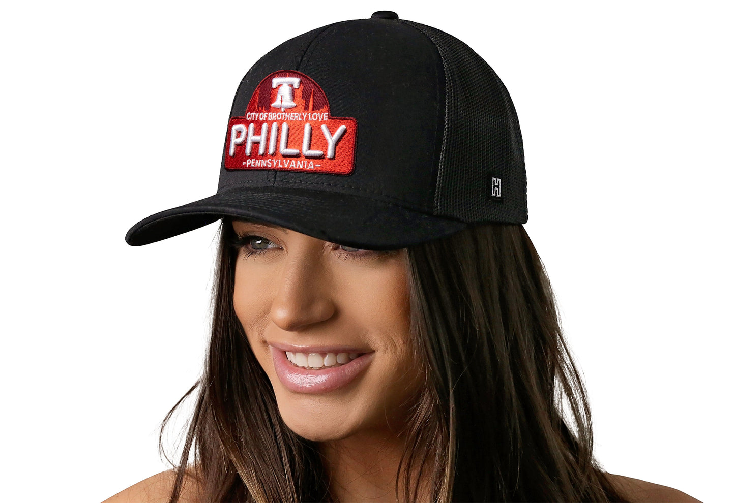 Philly City of Brotherly Love Trucker Hat  |  Black Cityscape Snapback