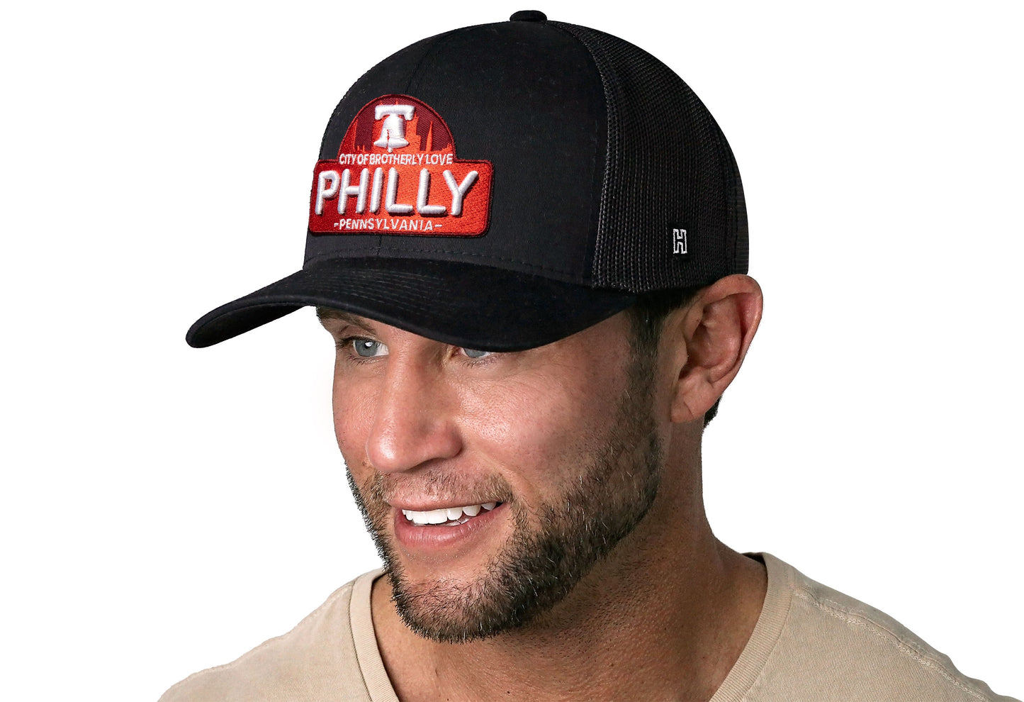 Philly City of Brotherly Love Trucker Hat  |  Black Cityscape Snapback