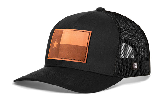 Texas Flag Trucker Hat Leather | Black Texas Flag Snapback