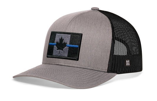 Thin Blue Line Trucker Hat | Gray-Black Canadian Maple Leaf Tactical Snapback