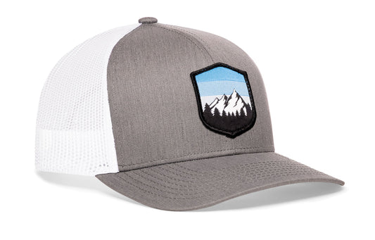Mountains and Sky Trucker Hat | Gray-White Outdoors Snapback