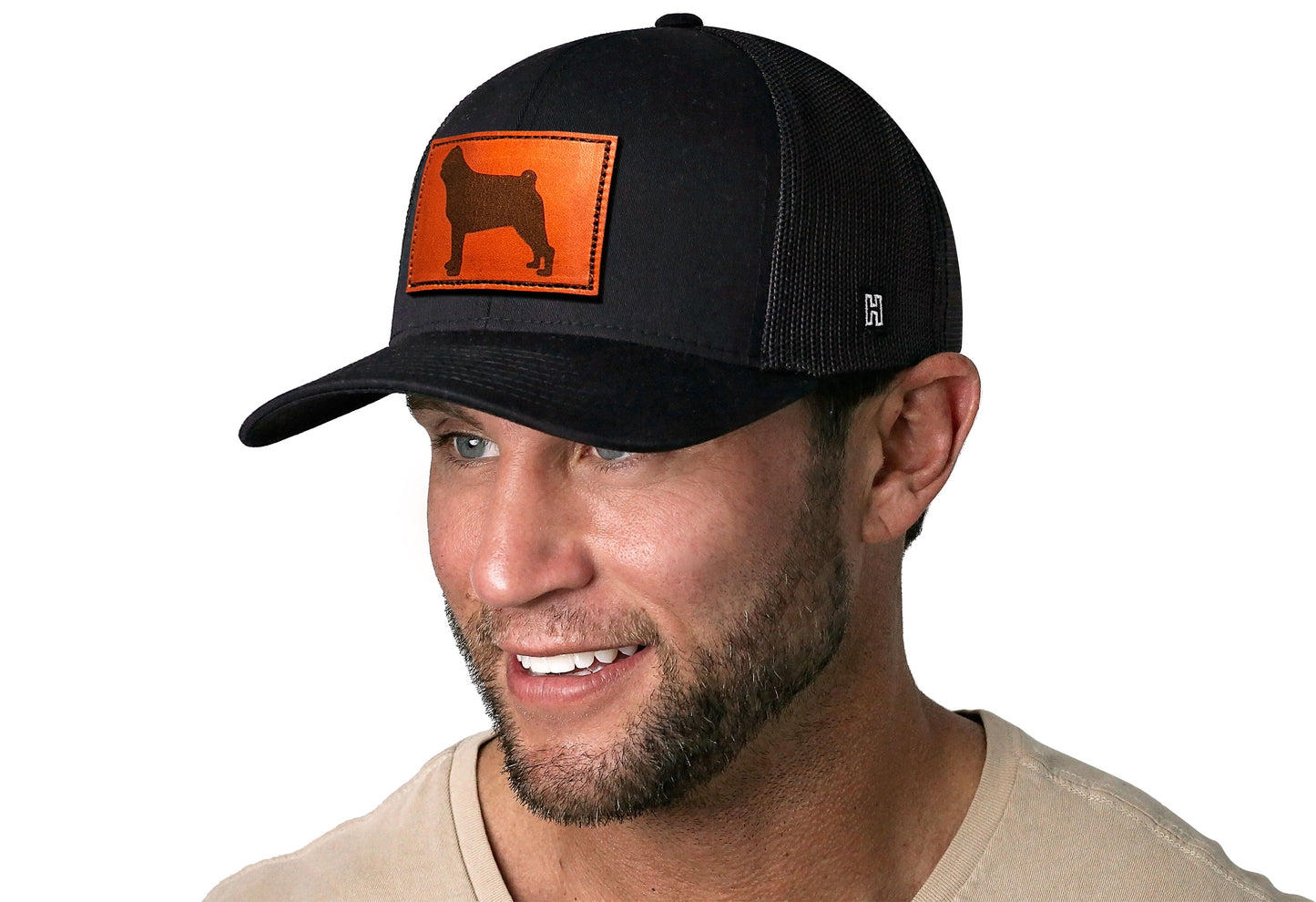 Pug Trucker Hat Leather  |  Black Dog Snapback