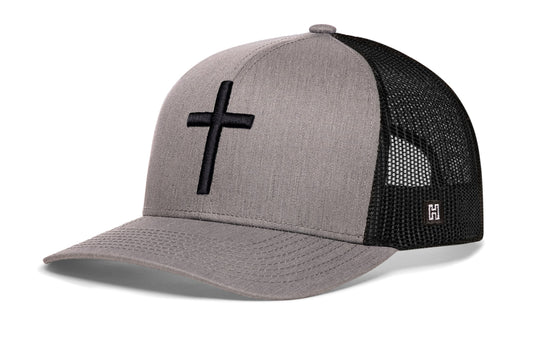 Cross Trucker Hat | Gray-Black bold cross Snapback