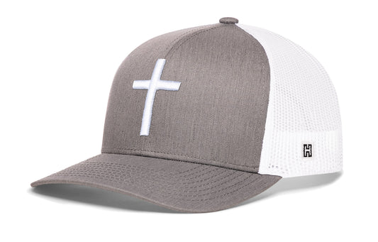 Cross Trucker Hat | Gray-White bold cross Snapback