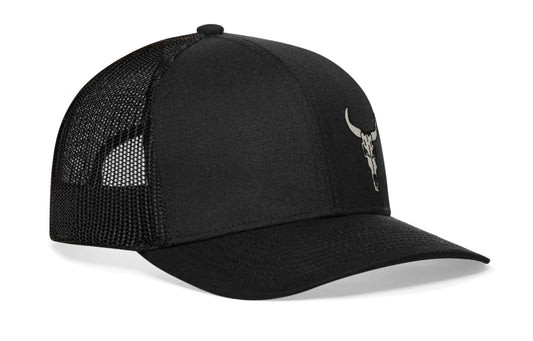 Bull Skull Trucker Hat | Black Bull Skull Snapback