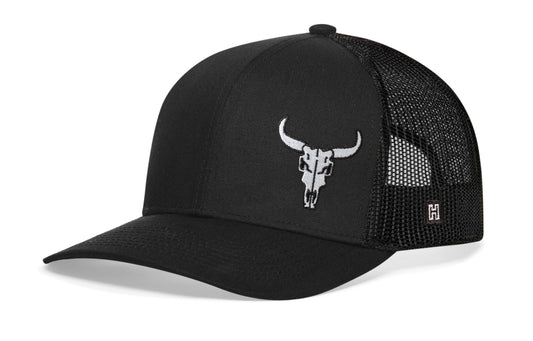 Bull Skull Trucker Hat | Black Bull Skull Snapback