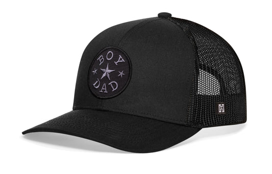 Boy Dad Trucker Leather Hat | Black Snapback