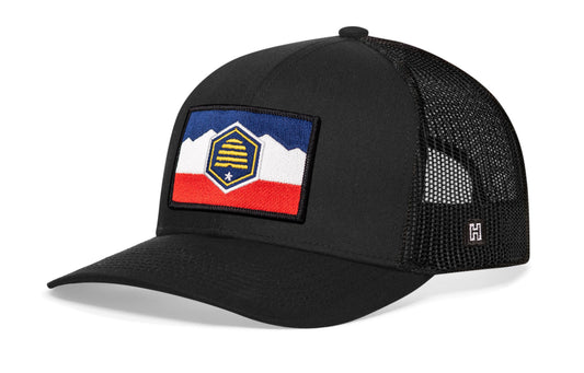 Utah Flag Trucker Hat | Black Utah Flag Snapback