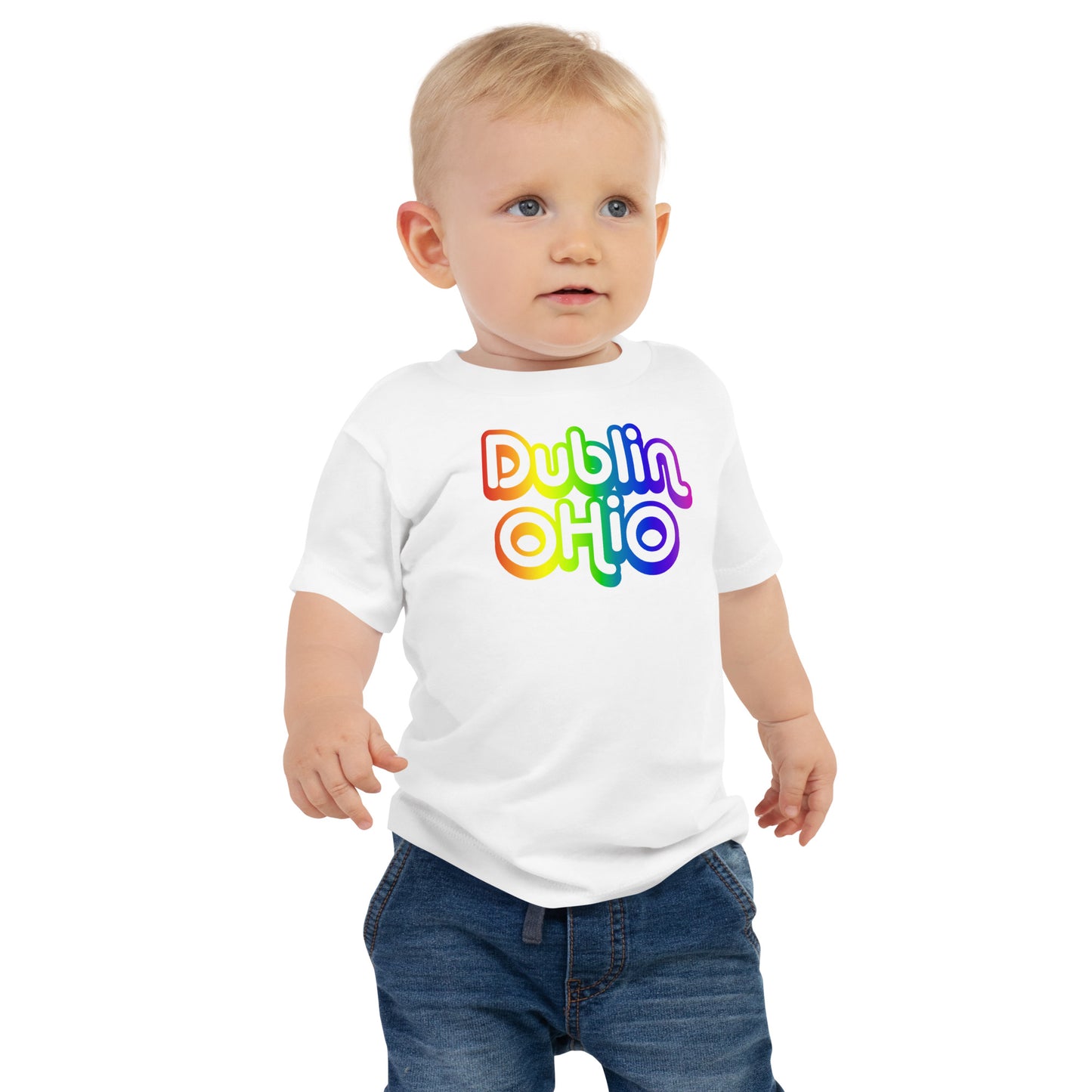 DUBLIN OHIO (bubble letters) (ROY G. BIV PALETTE) - Baby Jersey Short Sleeve Tee