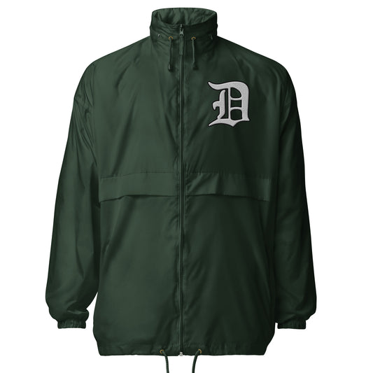 Script D (front green, white outline)_GREEN SOX (back green, white outline) - Unisex windbreaker