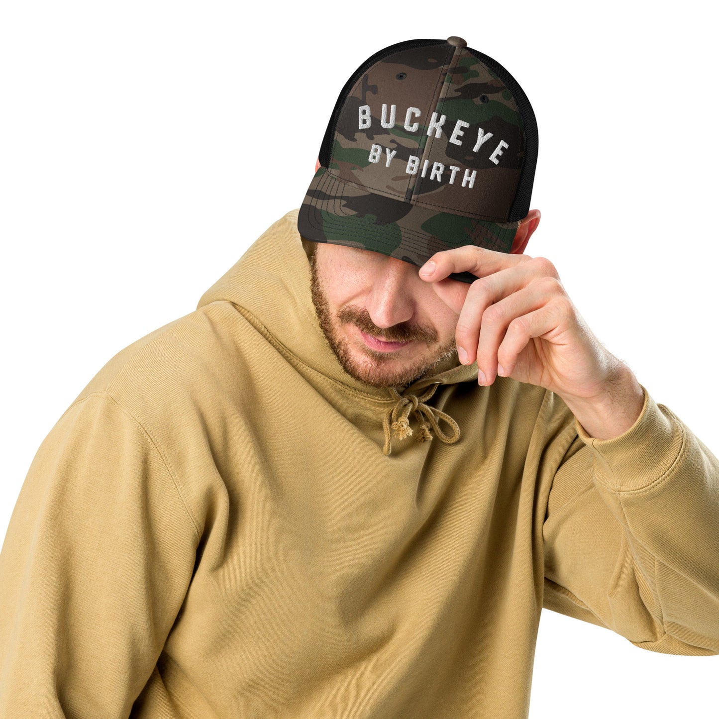 BUCKEYE BY BIRTH-Camouflage trucker hat