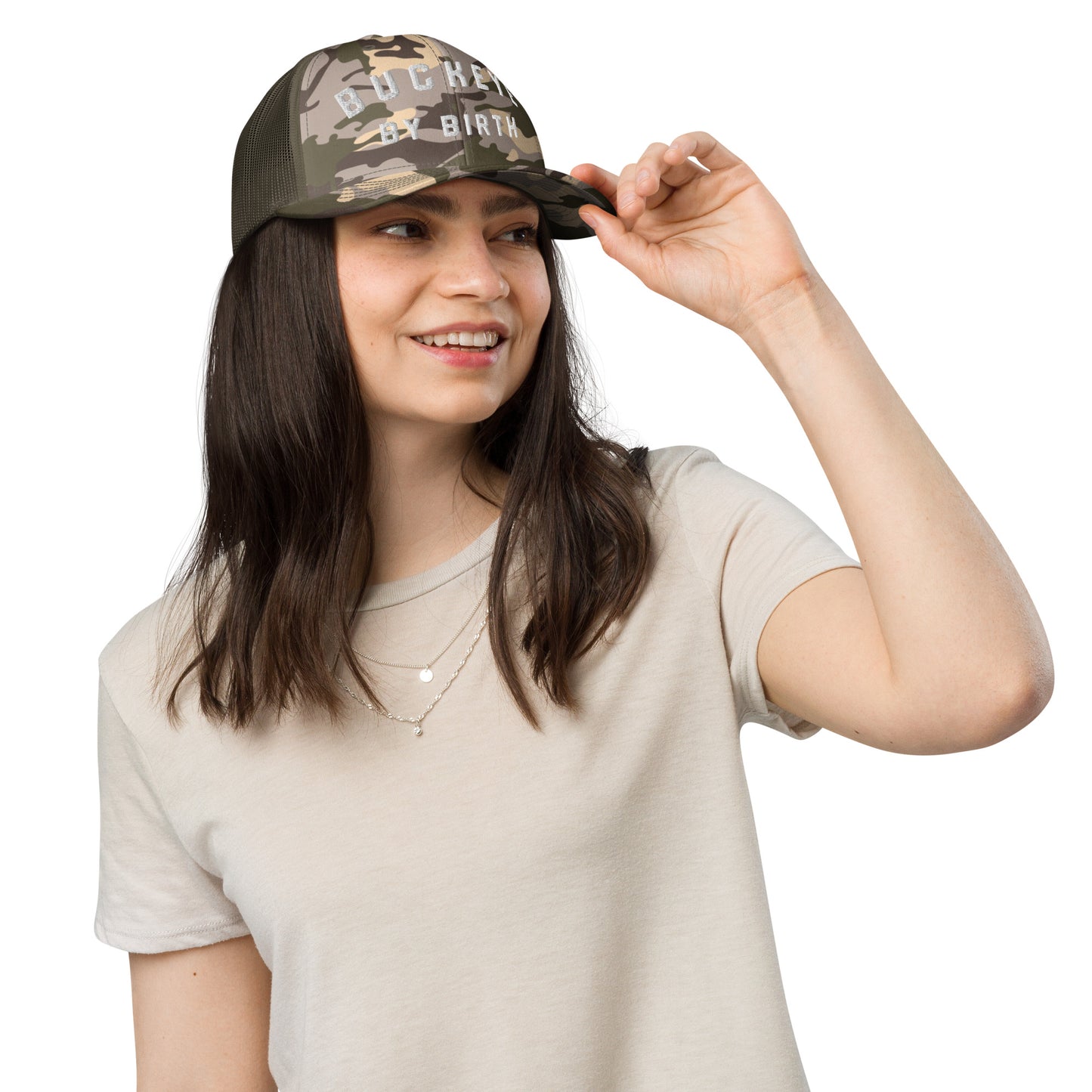 BUCKEYE BY BIRTH-Camouflage trucker hat