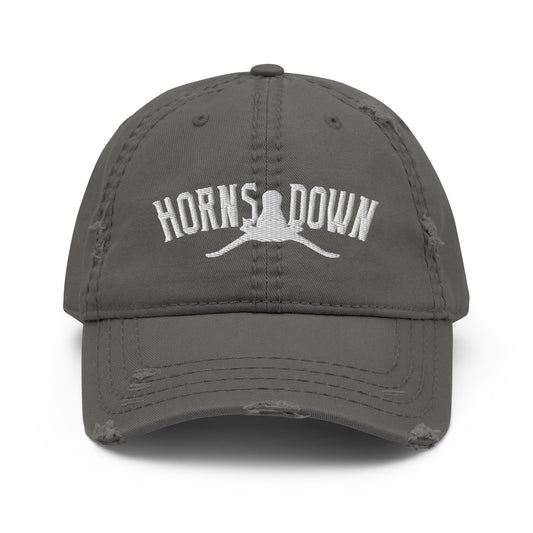 HORNS DOWN (arched type)-Distressed Dad Hat