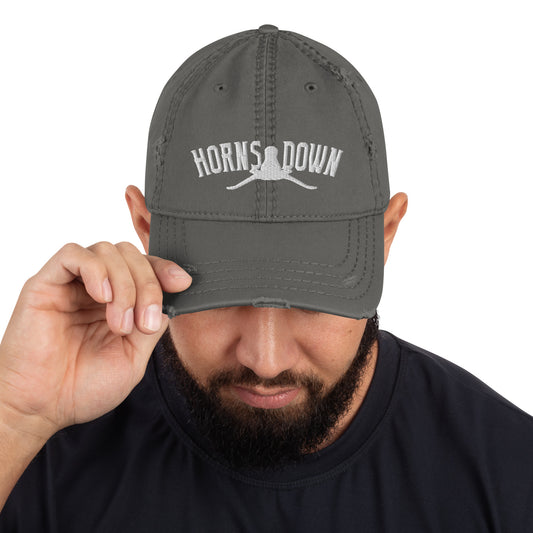 HORNS DOWN (arched type)-Distressed Dad Hat