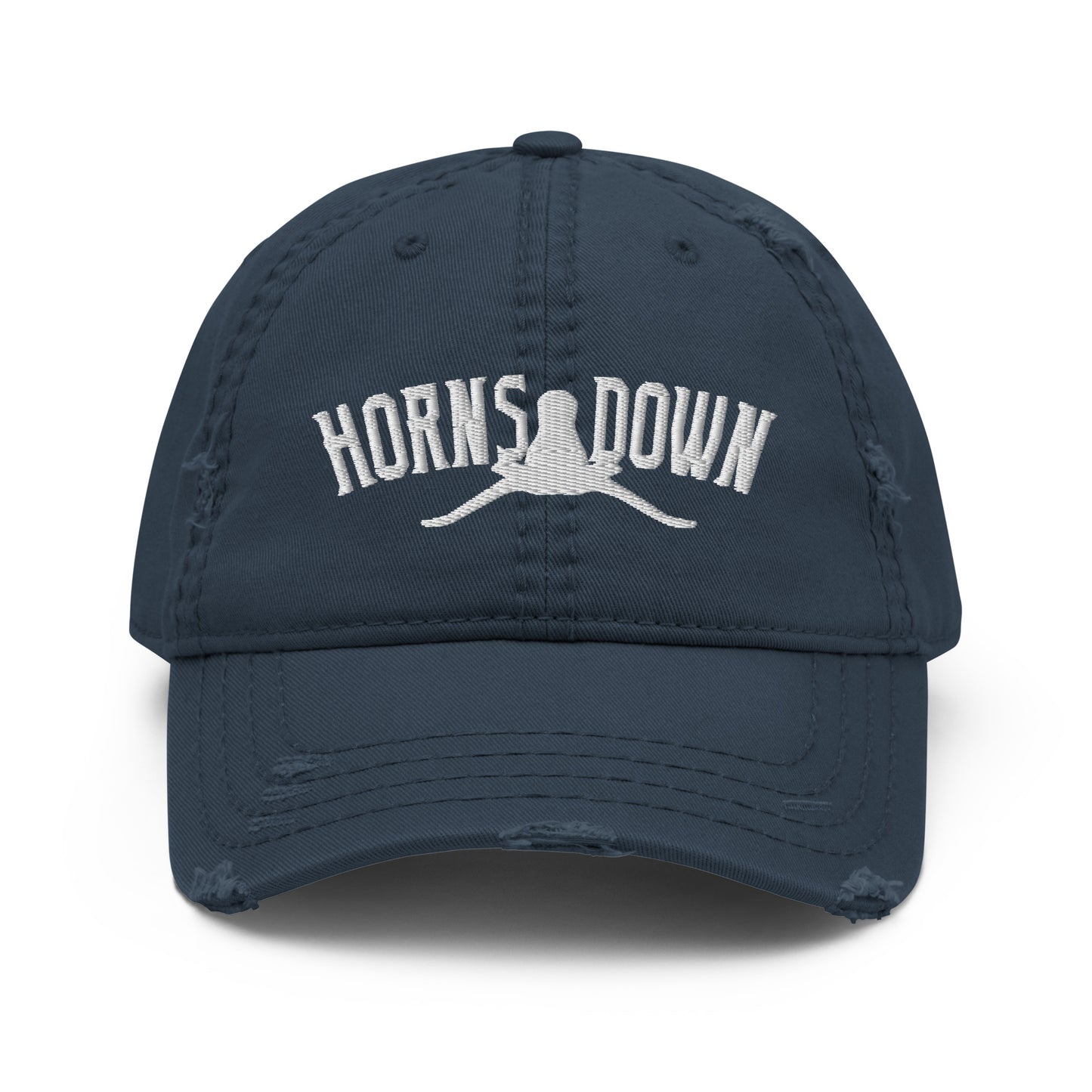 HORNS DOWN (arched type)-Distressed Dad Hat
