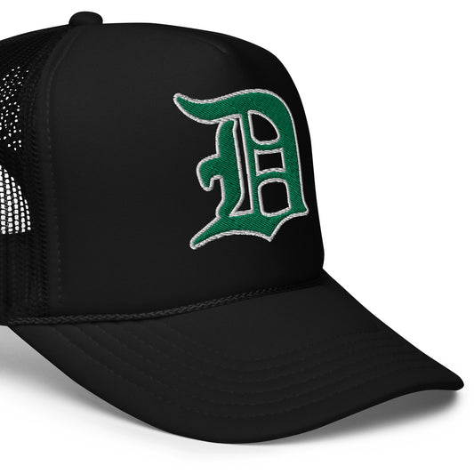 Script D (black with white outline) - Foam trucker hat