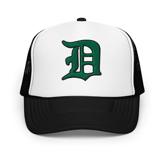 Script D (green with black outline) - Foam trucker hat