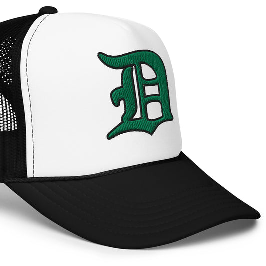 Script D (green with black outline) - Foam trucker hat