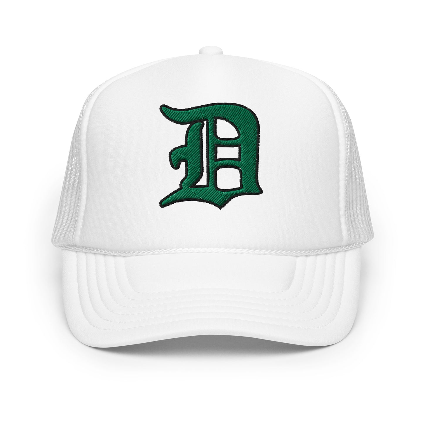 Script D (green with black outline) - Foam trucker hat