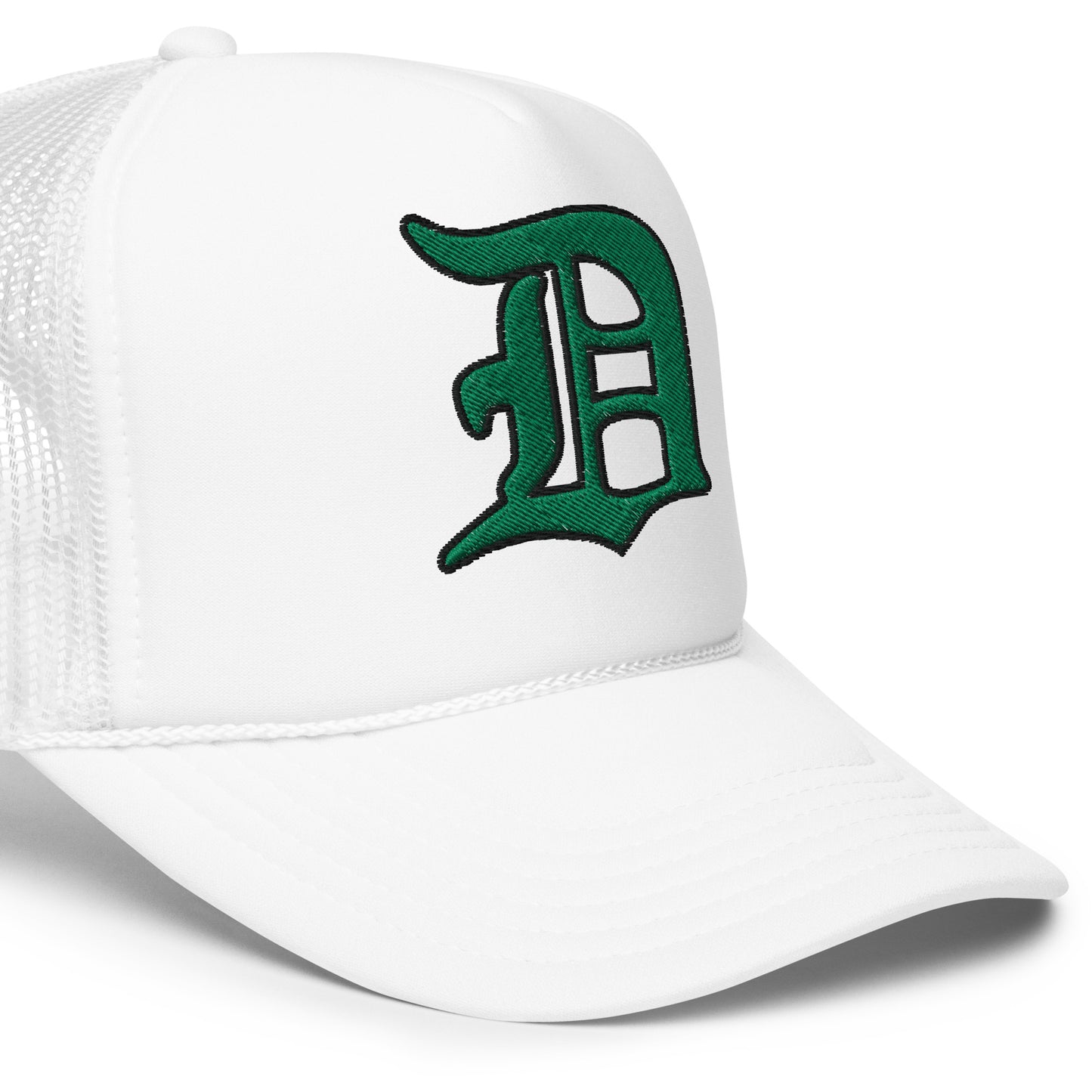 Script D (green with black outline) - Foam trucker hat