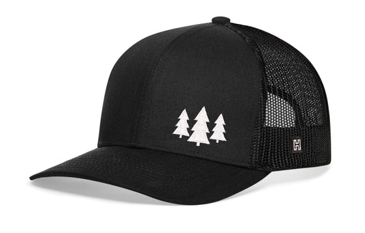 Three Pine Trees Trucker Hat | Black Outdoors Snapback