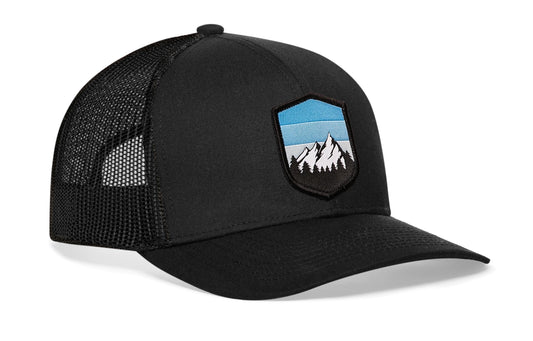 Mountains and Sky Trucker Hat | Black Outdoors Snapback