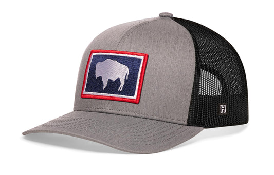 Wyoming Flag Trucker Hat | Gray-Black WY Snapback
