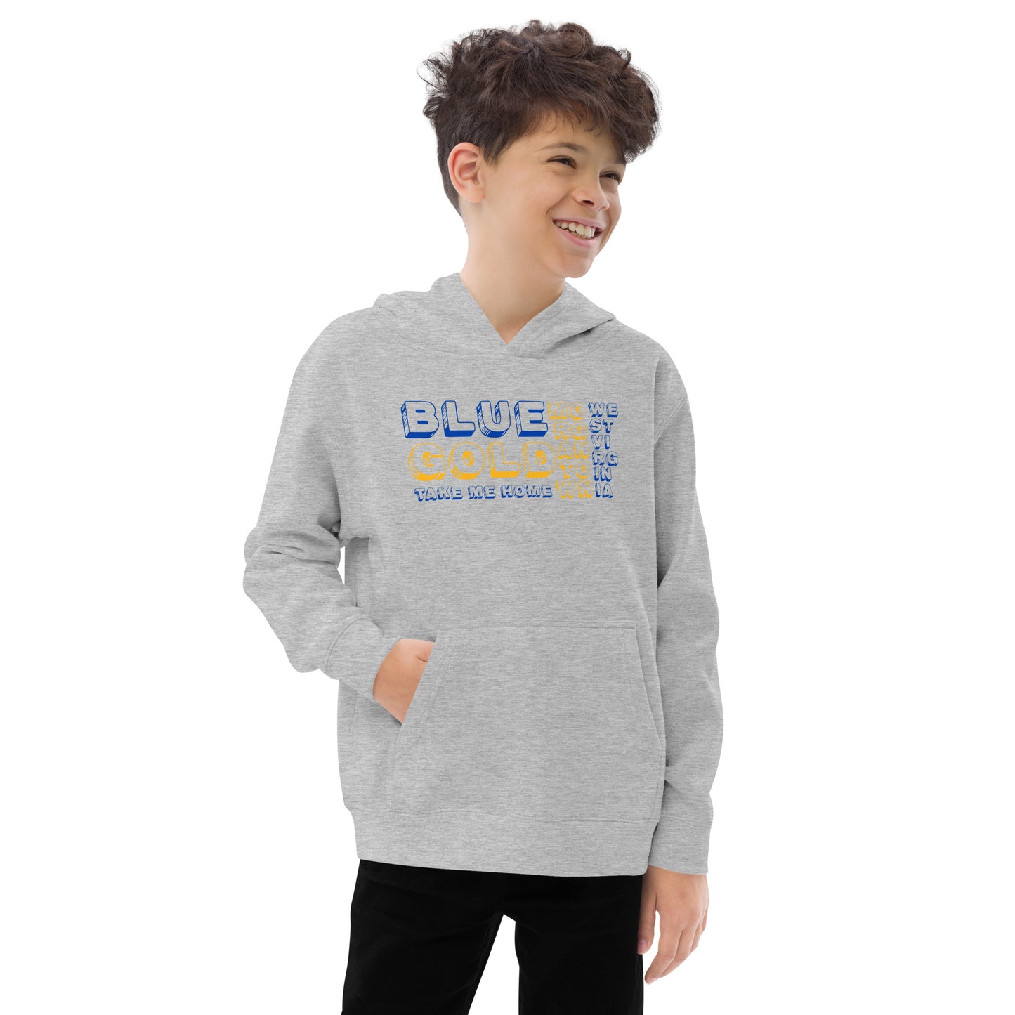 BLUE & GOLD. TAKE ME HOME. MORGANTOWN. WEST VIRGINIA. - Kids fleece hoodie